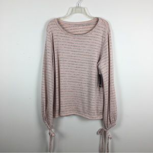 NWT a.n.a. Rose Quartz Top Sz XXL Marled Gray Bow Accent Long Sleeves Stripes